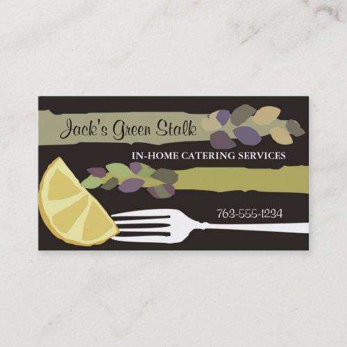 Asparagus lemon fork chef catering business cards