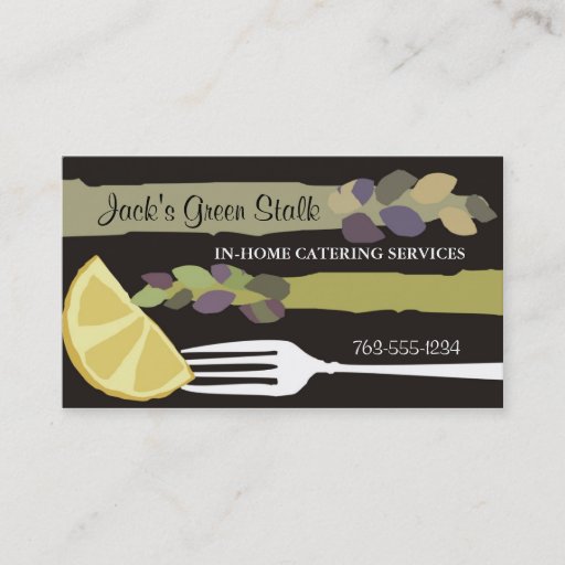 Customizable Asparagus lemon fork chef catering business cards