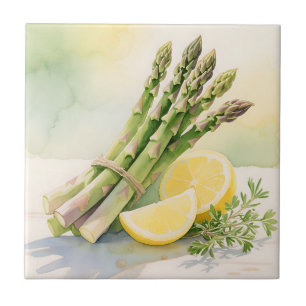 Asparagus Lemon Watercolor Ceramic Tile