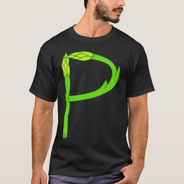 Asparagus Pee Letter P Visual Pun Vegetable Humor T-Shirt (Front)