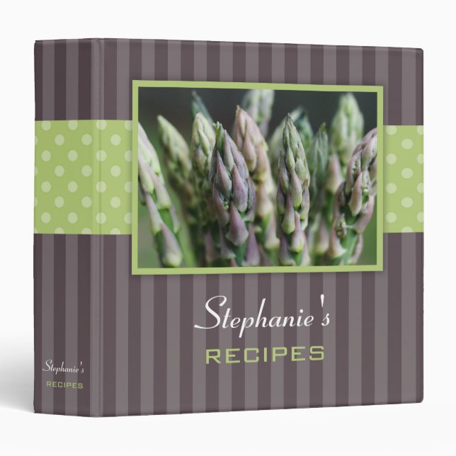 Asparagus Polka Dot Stripe Recipe 3 Ring Binder (Front/Spine)