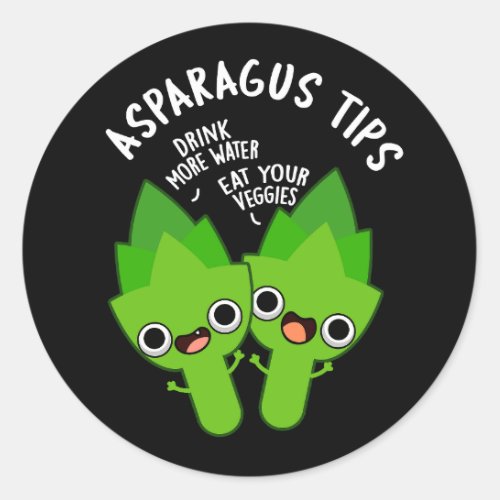 Asparagus Tips Funny Veggie Pun Dark BG Classic Round Sticker