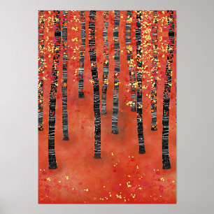 Aspen Birch Tree Forest Giclee Print with Wood Holder
