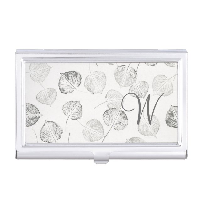 Aspen Black and White Monogram Business Card Holder (Front)