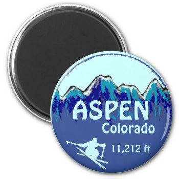 Aspen Colorado Blue Ski Art Magnet by ArtisticAttitude at Zazzle