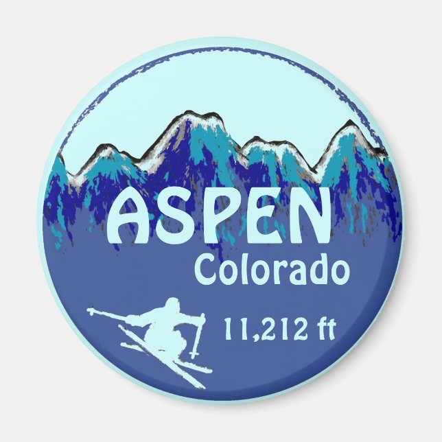 Aspen Colorado blue ski art magnet (Front)