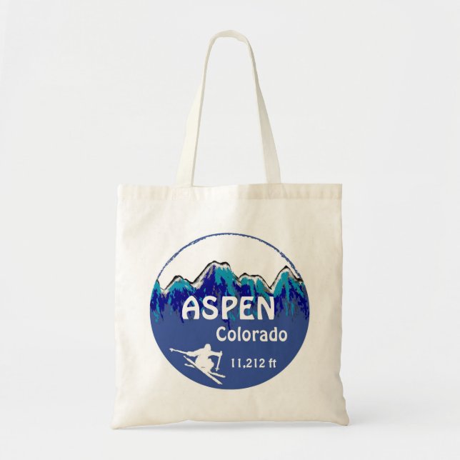 Aspen Colorado blue ski art reusable bag (Front)