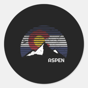 Aspen Colorado Flag - Co Bluebird Day Mountain Classic Round Sticker