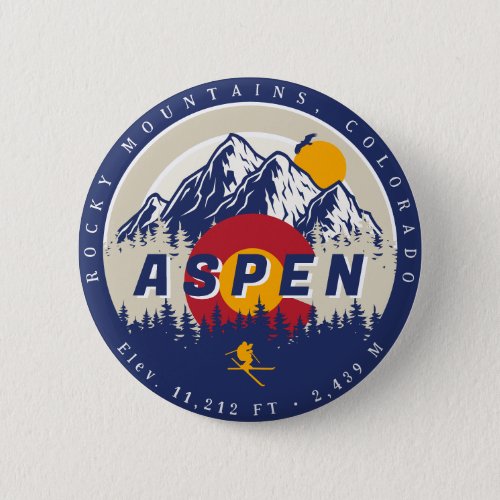 Aspen Colorado Flag Ski Mountain Sunset Souvenirs Button