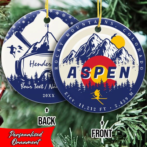Aspen Colorado Flag Ski Mountain Sunset Souvenirs Ceramic Ornament