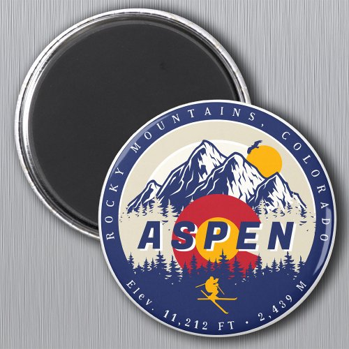 Aspen Colorado Flag Ski Mountain Sunset Souvenirs Magnet