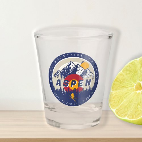 Aspen Colorado Flag Ski Mountain Sunset Souvenirs Shot Glass