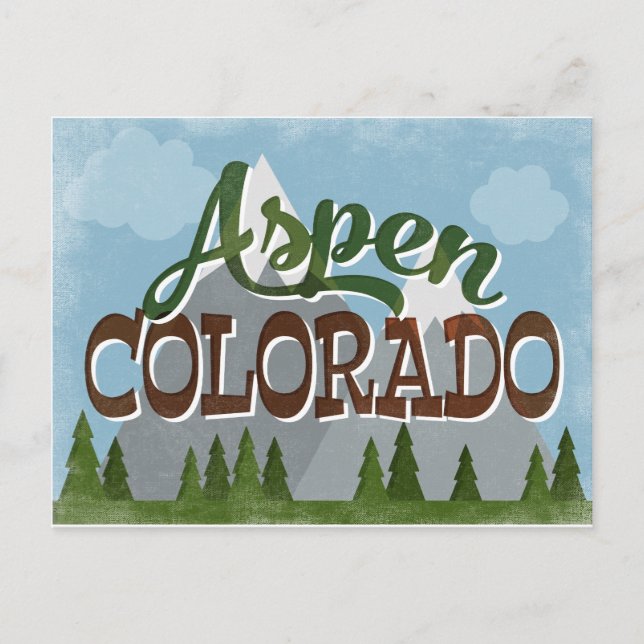 Aspen Colorado Fun Retro Snowy Mountains Postcard (Front)