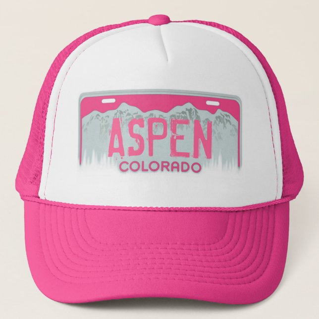 Aspen Colorado pink license plate souvenir hat (Front)