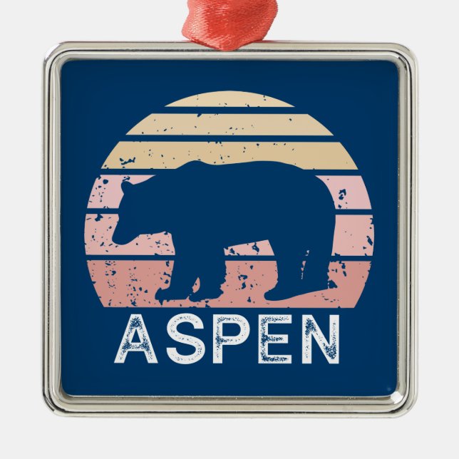 Aspen Colorado Retro Bear Metal Ornament (Front)
