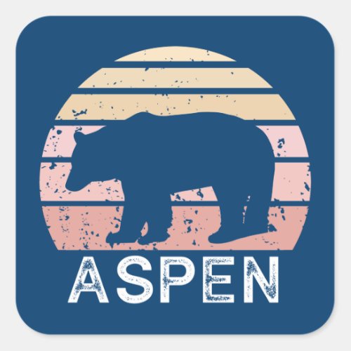 Aspen Colorado Retro Bear Square Sticker