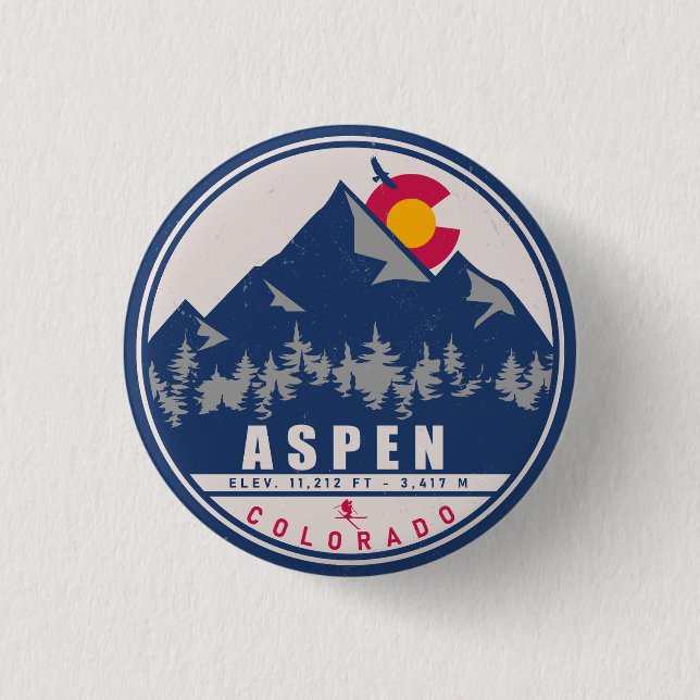 Aspen Colorado Retro Sunset Souvenirs 80s Button (Front)