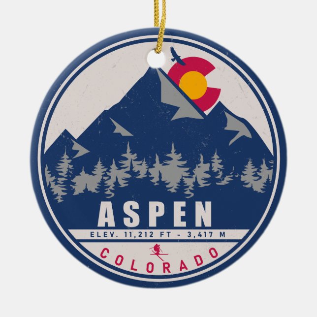 Aspen Colorado Retro Sunset Souvenirs 80s Ceramic Ornament (Front)