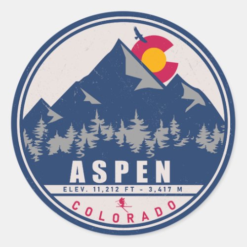 Aspen Colorado Retro Sunset Souvenirs 80s Classic Round Sticker