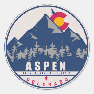 Aspen Colorado Retro Sunset Souvenirs 80s Classic Round Sticker