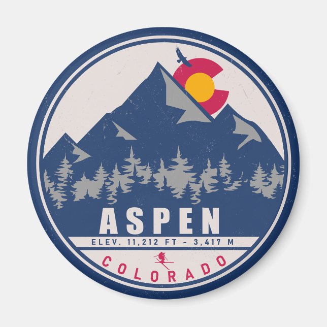 Aspen Colorado Retro Sunset Souvenirs 80s Magnet (Front)