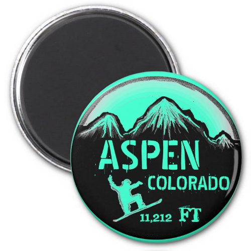 Aspen Colorado sea green snowboard art magnet