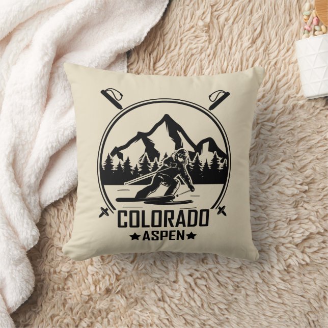 Aspen Colorado Ski Throw Pillow (Blanket)