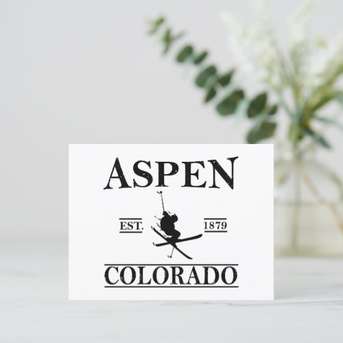 Aspen Colorado Skier Holiday Postcard