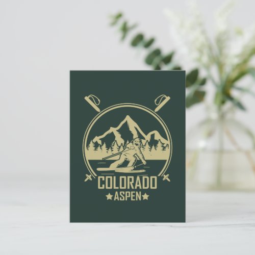 Aspen Colorado Skier Postcard