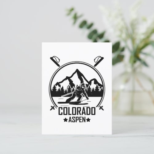 Aspen Colorado Skier Postcard