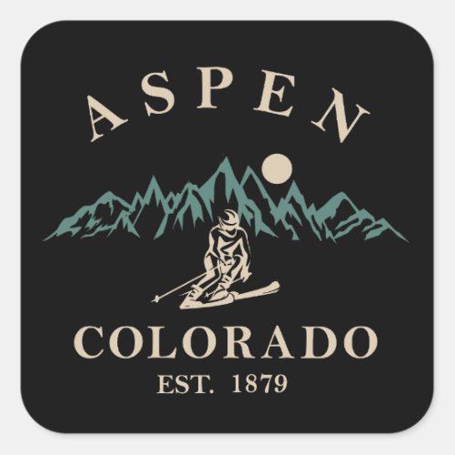 Aspen Colorado Skier Square Sticker