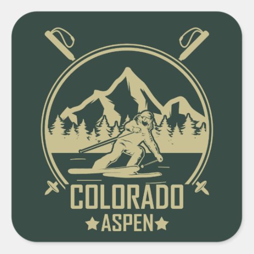 Aspen Colorado Skier Square Sticker