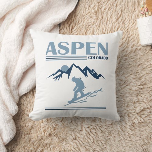 Aspen Colorado Skier Throw Pillow