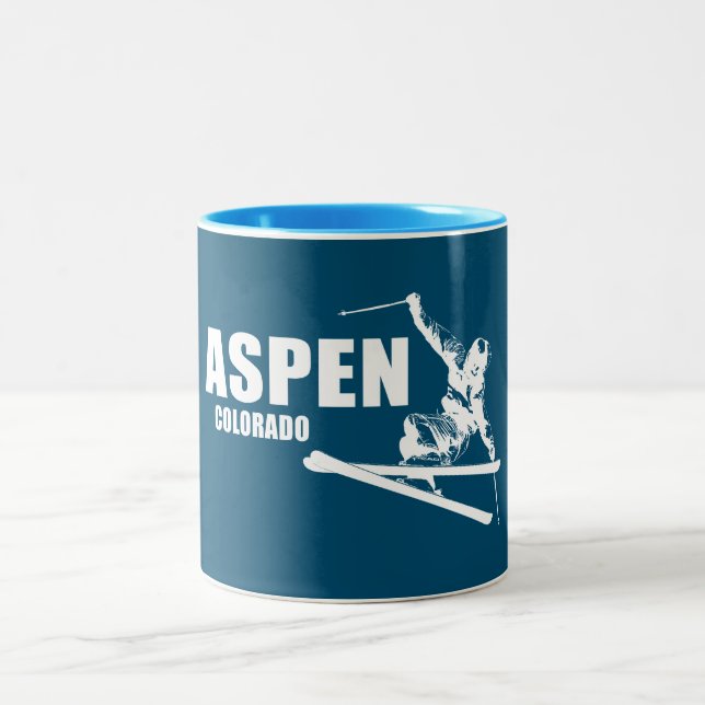 Aspen Colorado Skier Two-Tone Coffee Mug (Center)