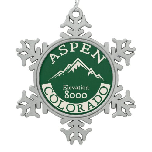 Aspen Colorado Skiing Ski Snowboarding Snowflake Pewter Christmas Ornament