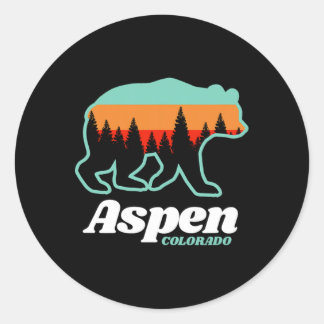 Aspen Colorado Skiing Snowboarding Bear Classic Round Sticker