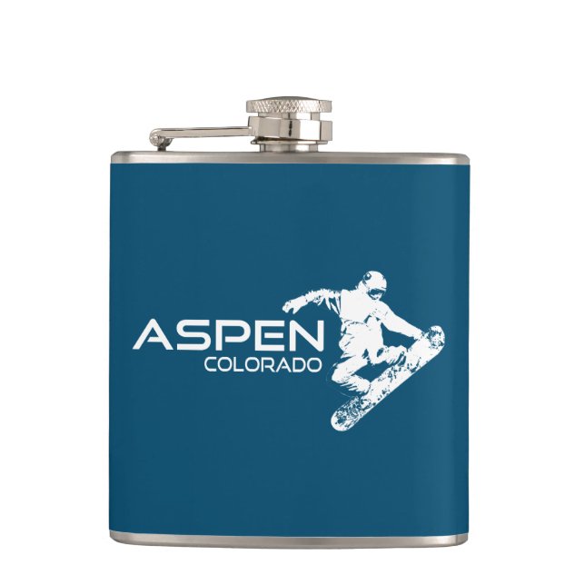 Aspen Colorado Snowboarder Flask (Front)