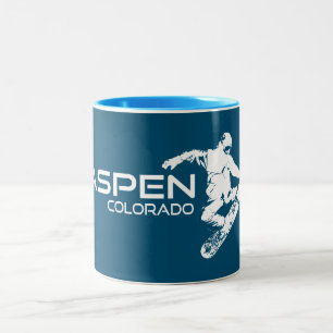 Aspen Colorado Snowboarder Two-Tone Coffee Mug