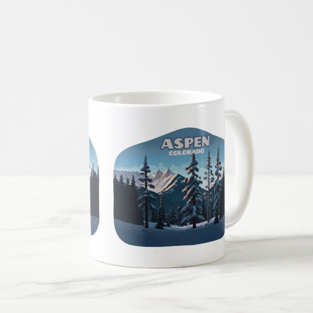 Aspen Colorado Trees Snow Mountains Retro Coffee Mug (Front Right)
