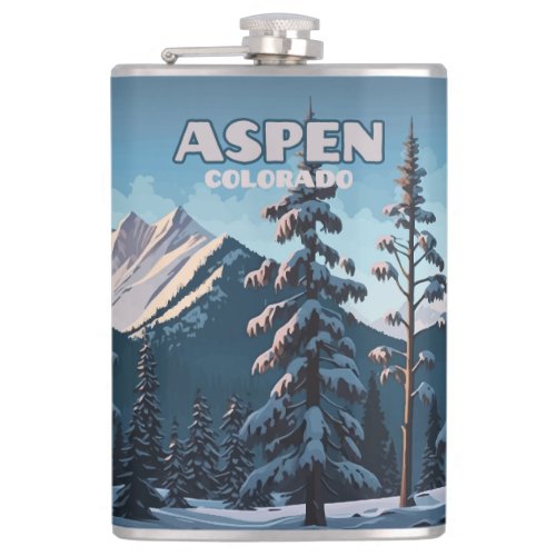 Aspen Colorado Trees Snow Mountains Retro Flask