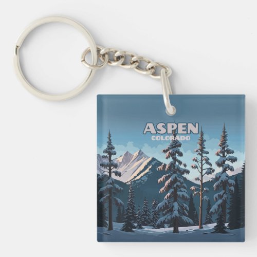 Aspen Colorado Trees Snow Mountains Retro Keychain