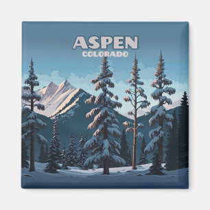 Aspen Colorado Trees Snow Mountains Retro Magnet