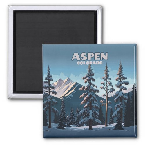 Aspen Colorado Trees Snow Mountains Retro Magnet