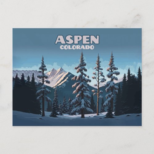 Aspen Colorado Trees Snow Mountains Retro Postcard