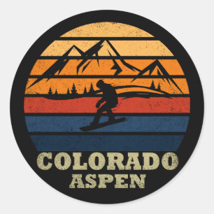 Aspen Colorado vintage snowboarder Classic Round Sticker