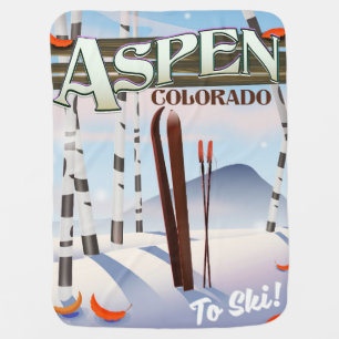 Aspen Colorado vintage style ski poster. Stroller Blanket