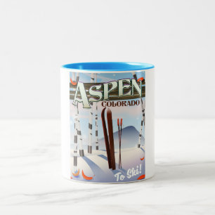 Aspen Colorado vintage style ski poster. Two-Tone Coffee Mug