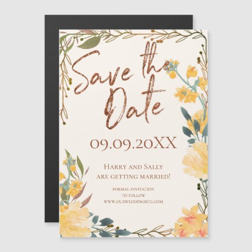 Aspen Gold Roses and Copper Save the Date Magnetic Magnetic Invitation