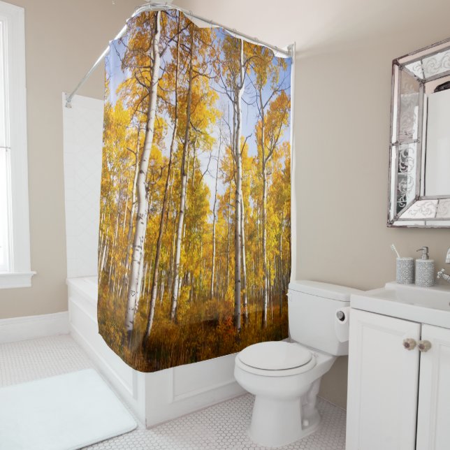 Aspen Groove Yellow Fall Leaves Shower Curtain (In Situ)
