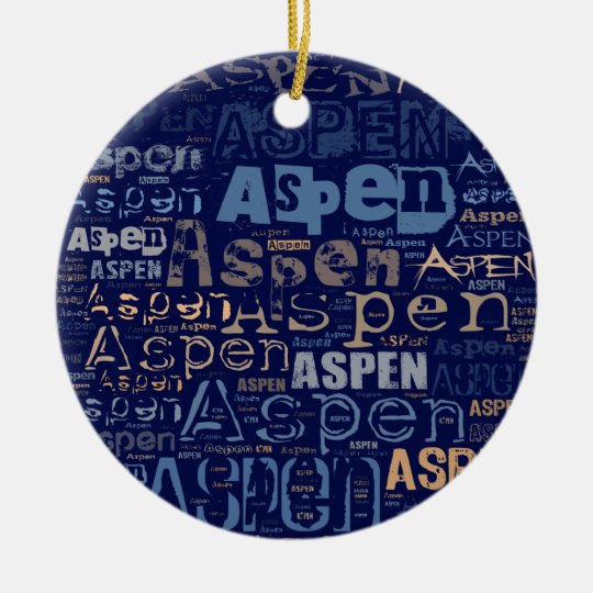 Aspen Grunge Text Collage Ceramic Ornament